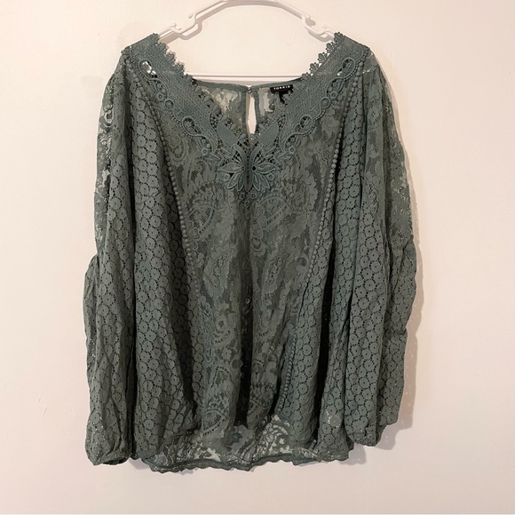 Torrid Teal Green Lace Long Sleeve Shirt Top Blouse Semi Sheer Plus Size 2 2X - Picture 1 of 6